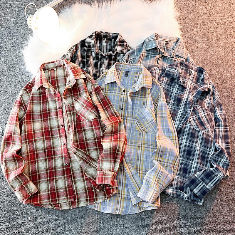 2026 Black and White Plaid Shirt Men's Fashion Casual Skin-Friendly Versatile Trendy Style 5color Options