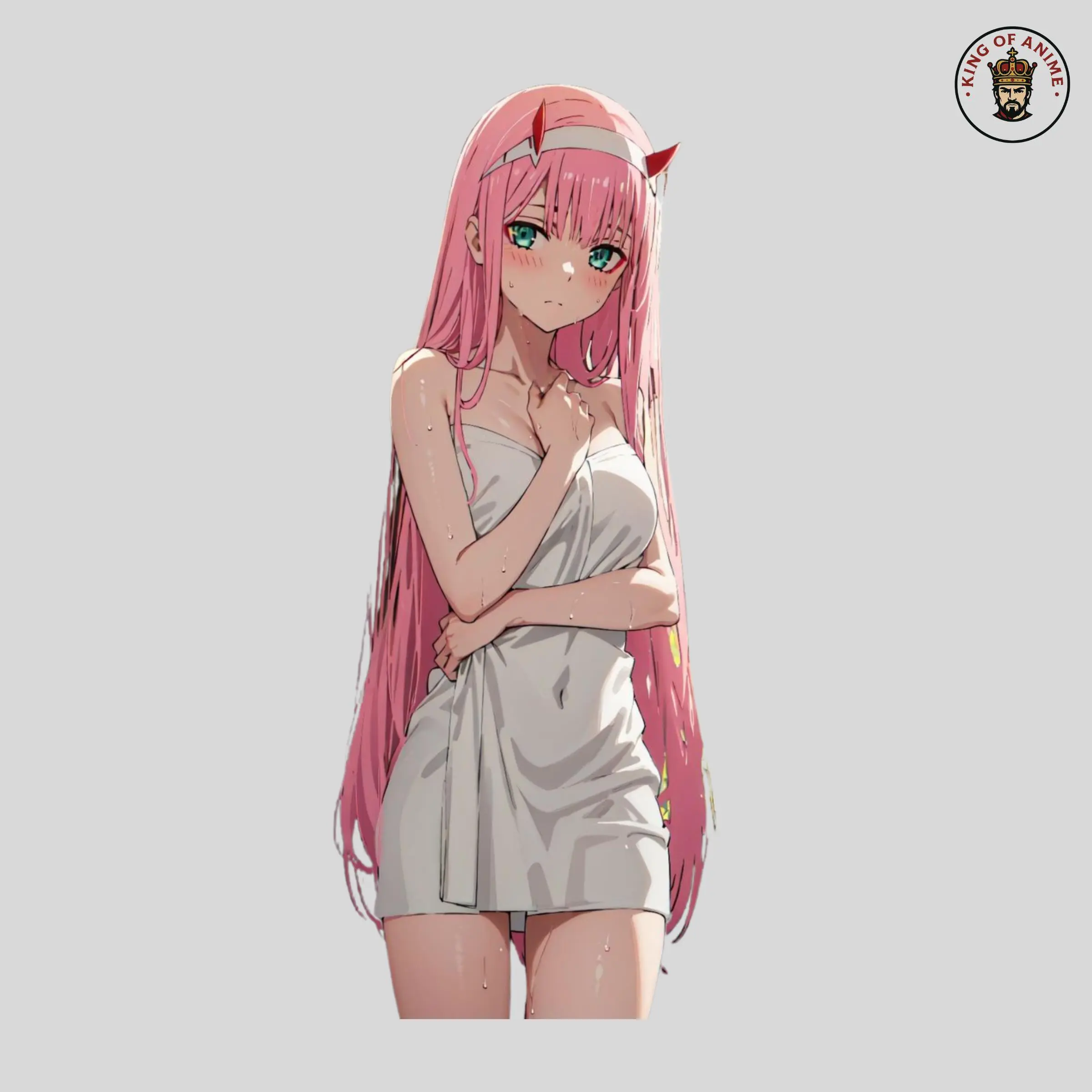 Zero Two Towel Wrap Sticker, Vinyl Sticker, Shy Anime Waifu Expression, Notebook Decor, Water Bottle Sticker