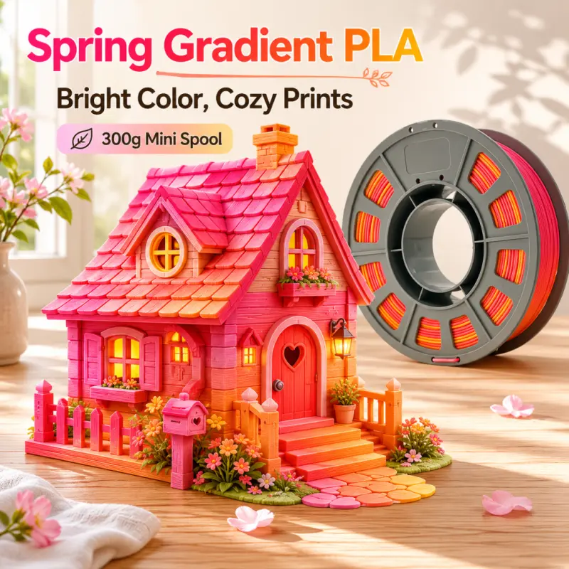 Spring Gradient PLA 3D Printing Filament 1.75mm, Natural Fresh Gradual Color Transition, 0.66lbs Tangle-Free Neat Wound Spool, Low Warp Eco-Friendly Raw Material, Stable Smooth Extrusion Compatible With All Desktop FDM 3D Printers