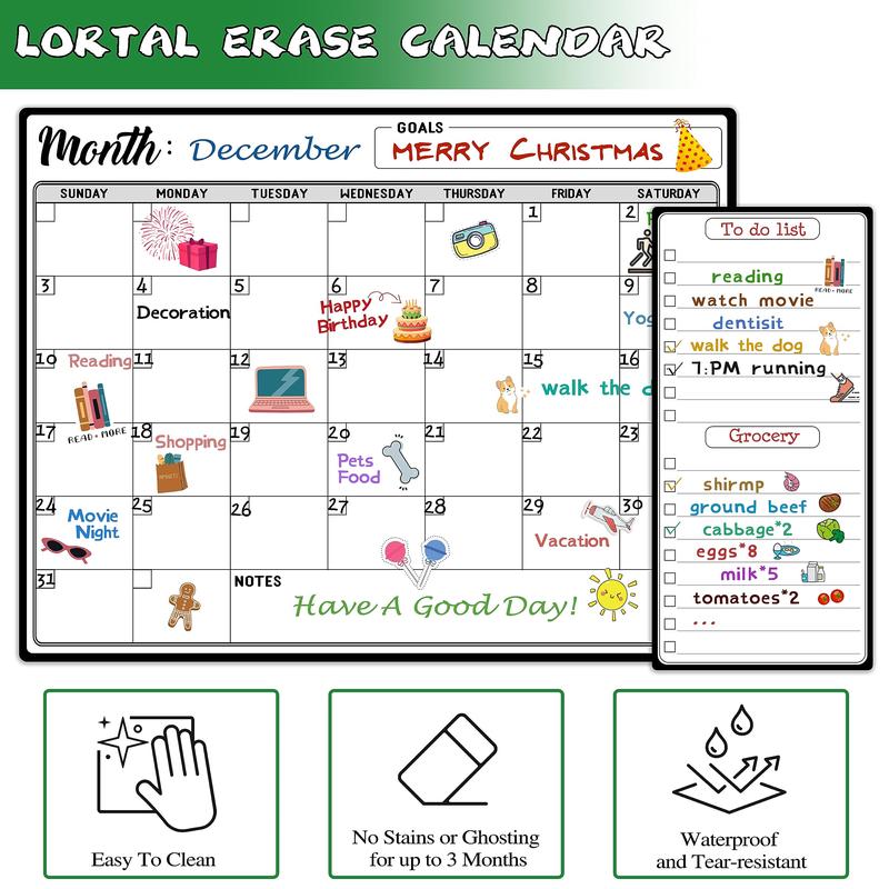 Magnetic Reusable Fridge Calendar Whiteboard 15x11 Inch Monthly Organizer with 6 Markers & Today List for Family Planning