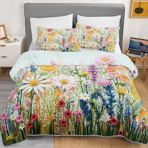 2/3 piece quilt set - Soft quilt, lightweight microfiber bedding - Vibrant flower-patterned quilt set, suitable for all seasons - Family gift (1 quilt, 1 or 2 pillowcases)
