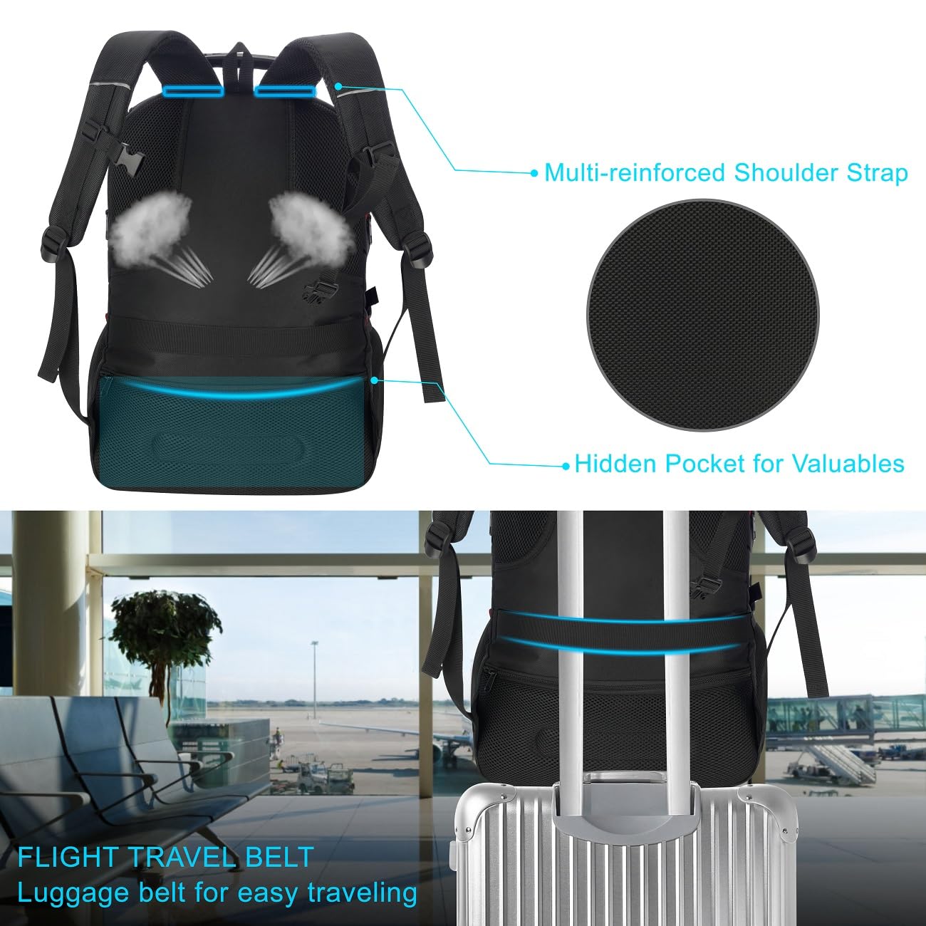 YAMTION 40L Expandable Travel Backpack, Anti-theft Business Rucksack with Shoe Compartment, 17.3 Inch Laptop Compatibility, SBS Zippers