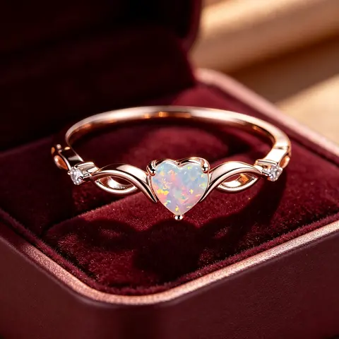Women's Heart Signet Ring - Iridescent Synthetic Stone Twist Metal Band, Elegant Fashion Engagement Ring, Women's Accessory, Anniversary Token for Daily Wear Gifting