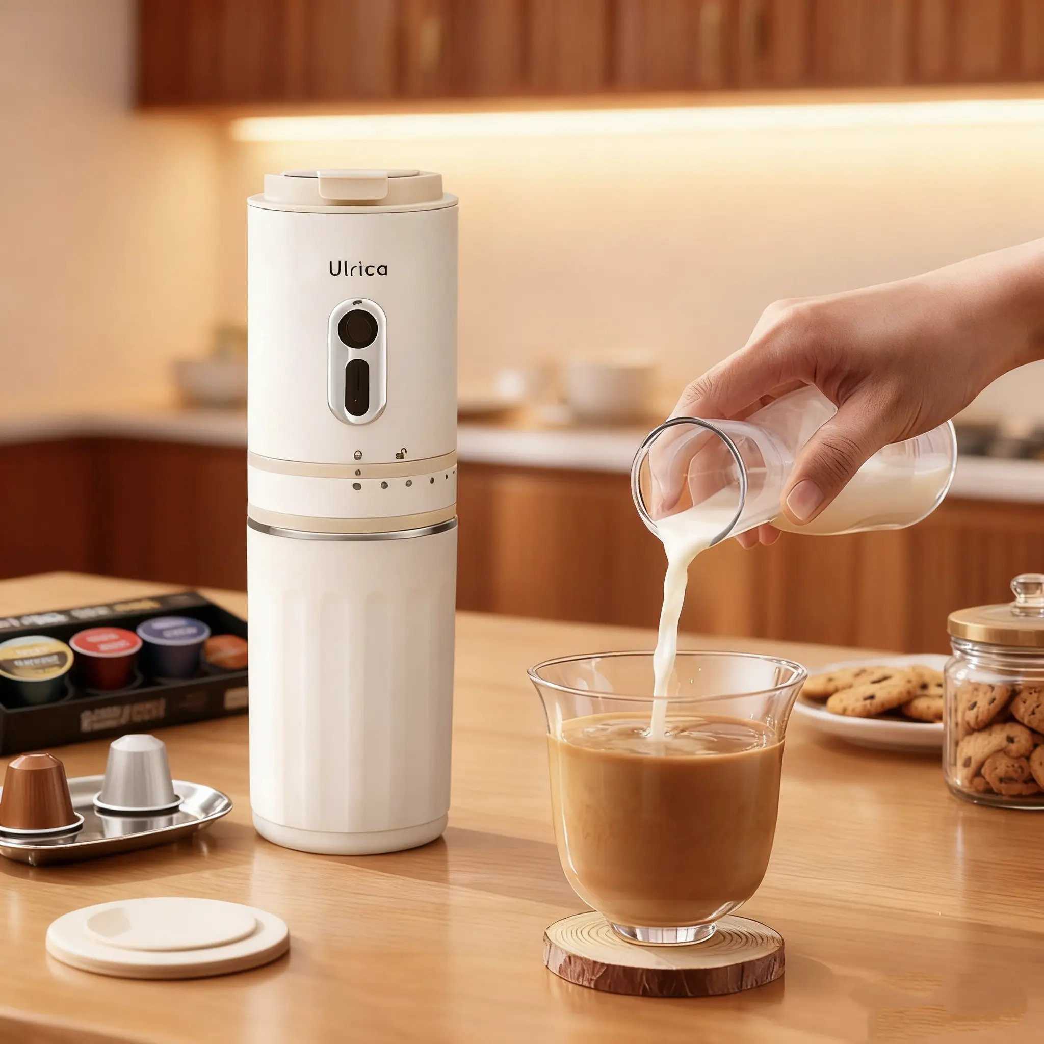 ULRICA Portable Electric Coffee Grinder - USB Rechargeable Conical Burr Grinder, 7 Grind Settings, 304 Stainless Steel Cup, 304 Stainless Steel Filter - Ideal for Travel, Camping