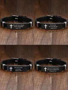 Christian Cross Bible Verse Bracelet Black Stainless Steel Inspirational Faith Bracelets For Men Women Jewelry