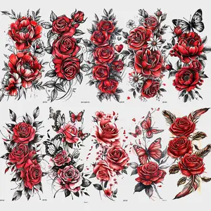 10 Sexy Colorful Floral Rose Temporary Tattoos, Women Body Art Fake Arm Tattoo Stickers, Waterproof Butterfly, Colorful Feather Flower Design, Aesthetic Tattoo Merch, Temporary Tattoo Kit