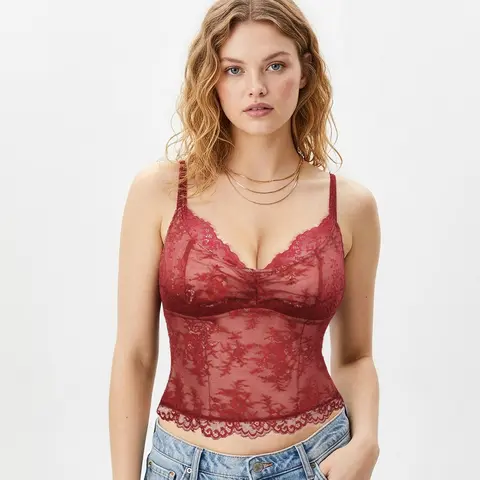 Popilush Lace Top - Deep U Neck Adjustable Straps  for Women Daily style -Live