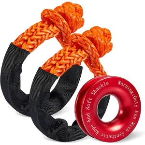 Soft Shackle &  Ring Set 2 count 1/2"x22" Synthetic Winch Rope 56,000lbs Breaking Strength, 1 count Snatch Ring for ATV UTV SUV  Offroad  Orange