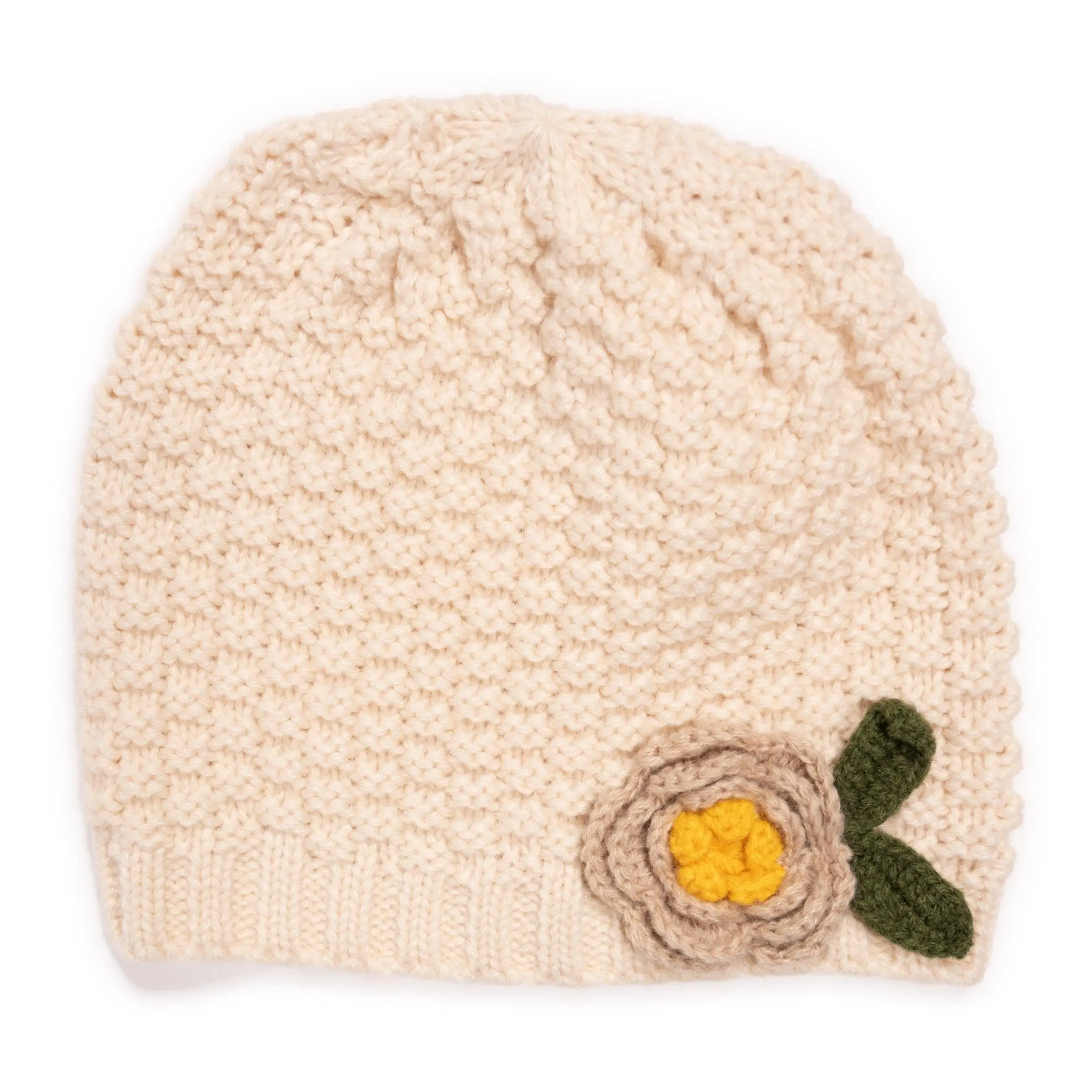 Women's Knit Hat - Handmade Crocheted Hat, Lightweight Soft Fashion Beanie Accessory Adorned with a Crochet Flower, Crochet Knit Hats