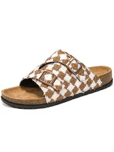 Boho Style Cork Sole Braided Pattern Sandals, Unisex Adjustable Metal Buckle, Breathable Comfort, Non-Slip Rubber Bottom, Versatile Fashion, Summer, Footwear