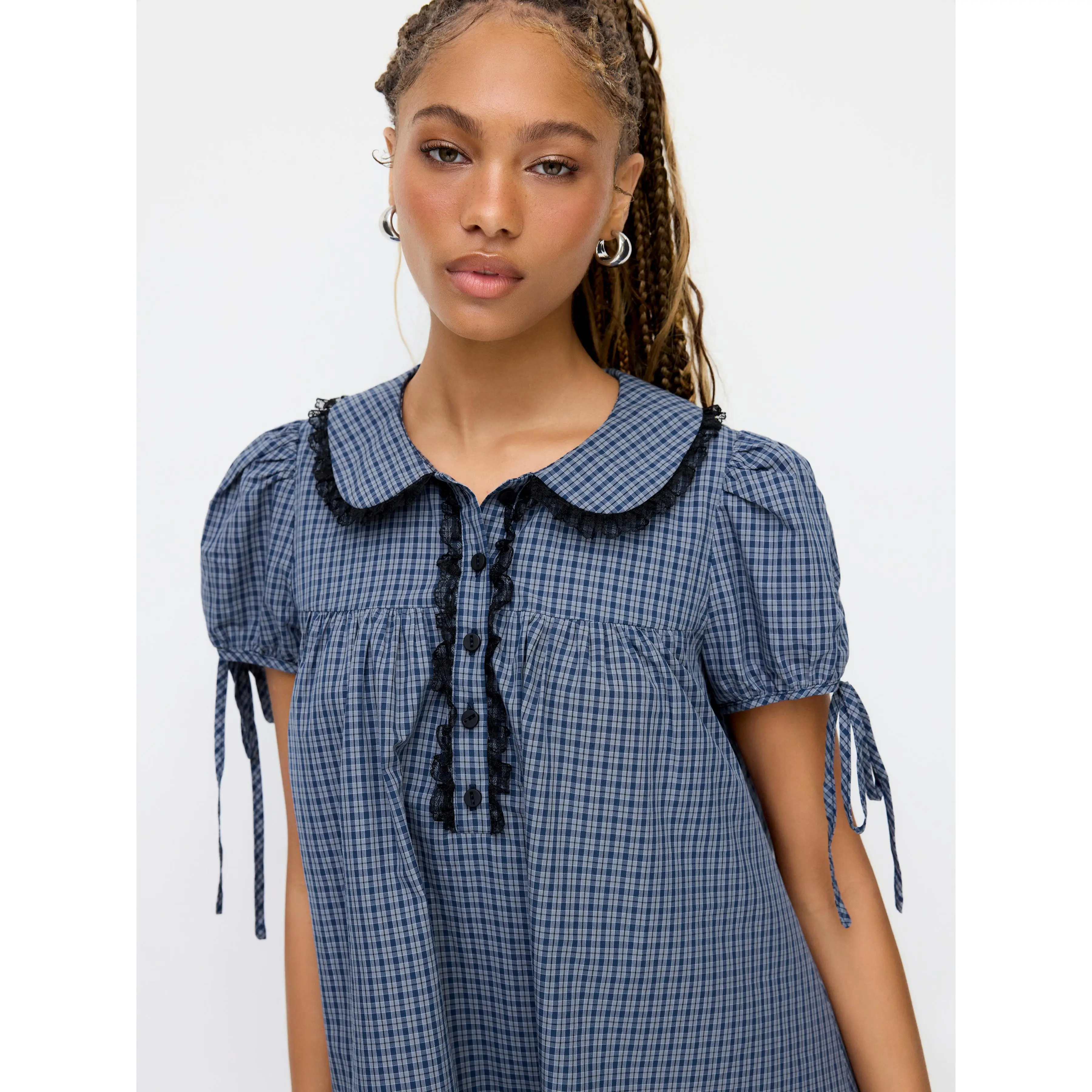 blue gingham peter pan collar dress Knit Stripe Peter Pan Collar Dress main image 1