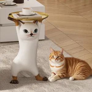 Homary Cat Deco Resin Figurine Side Table with Gold Tray Top JJ9954S1I2 Modern Decorations for Living Room Ornaments