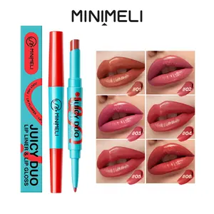 MINIMELI Juicy Duo Lip Liner & Lip Gloss, One-Step Lip Makeup, lip liner & lip gloss, Infused with Nourishing Ingredients, Lightweight Non-Sticky Long-Lasting Juicy Dewy Glow, Multi-Shade Lip Makeup