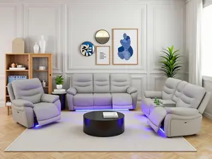 Leather Power Recliner Sofa Set with LED Lights, USB Ports, Storage Console & Cup Holders, Luxury Living Room Indoor Furniture (Sofa, Loveseat, Chair)