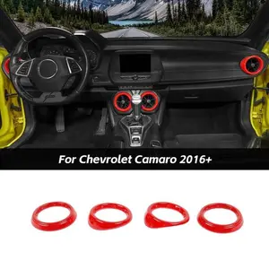 Custom For Chevy Camaro 2016+ Air Vent Outlet Ring Vent Surround Air Vent Decorative Ring Cover Trim Accessories, ABS Carbon Fiber Black Red