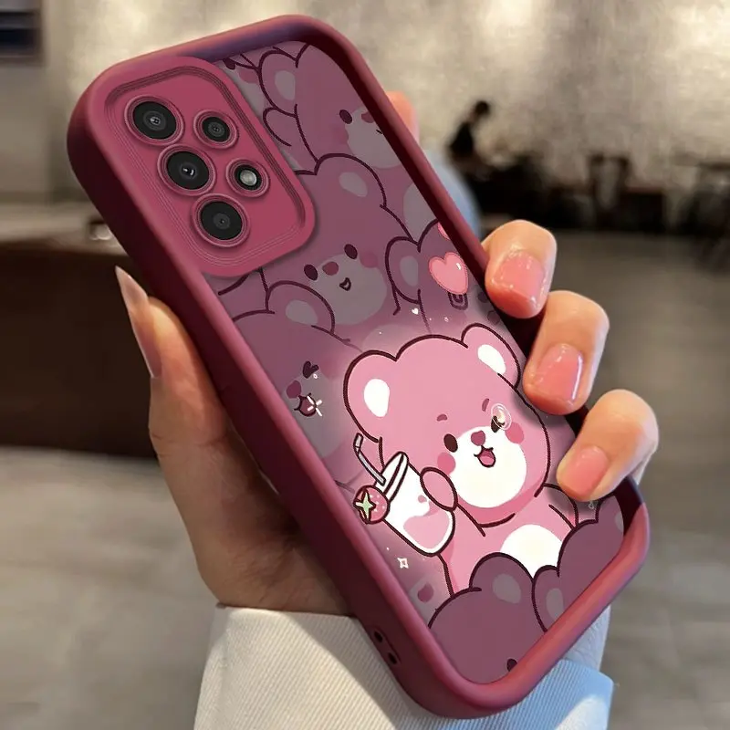 Glowing Cute Milk Tea Bear Pattern Phone Case for Galaxy A01/A02S/A03/A03s/A05/A10s/A11/A12/A13/A14 5G/A15 4G/A20s/A21s/A22/A23/A30s/A31/A32/A34/A50/A51/A52/A52s 5G/A53 5G/A54 5G/A70/A71/A72/A73 5G/S20/S21/S22 5G/S22+ 5G/S22 Ultra 5G/S23/S23+
