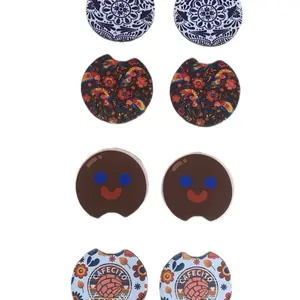 Mexican Car Coaster Set of 2 Fabric Rubber Material Coasters with Colorful Designs for Car Use