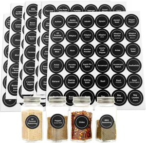 Spice Labels, 432Pcs Spice Labels Stickers 1.4in Waterproof Adhesive Round Preprinted Spice with Blank Label Black Tear Resistant Sticker for Kitchen