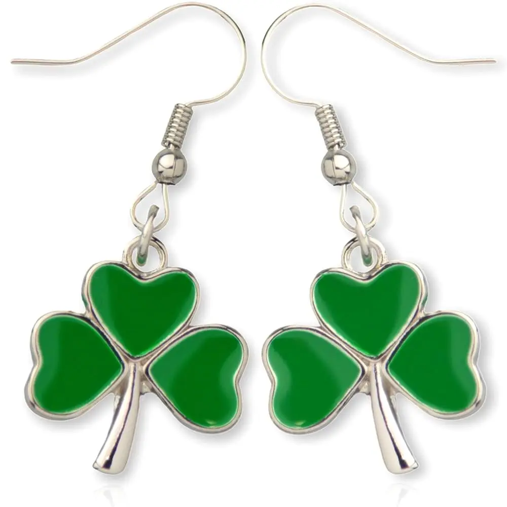 Shamrock Green Dangle Earrings by Brand: Clover Dangling Earrings for Women - Festive St Patrick's Day Jewelry