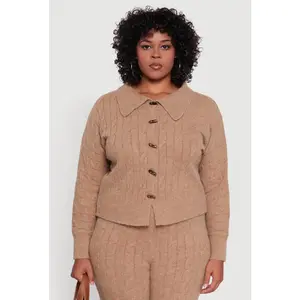 Plus Size Cable Knit Button Front Cardigan