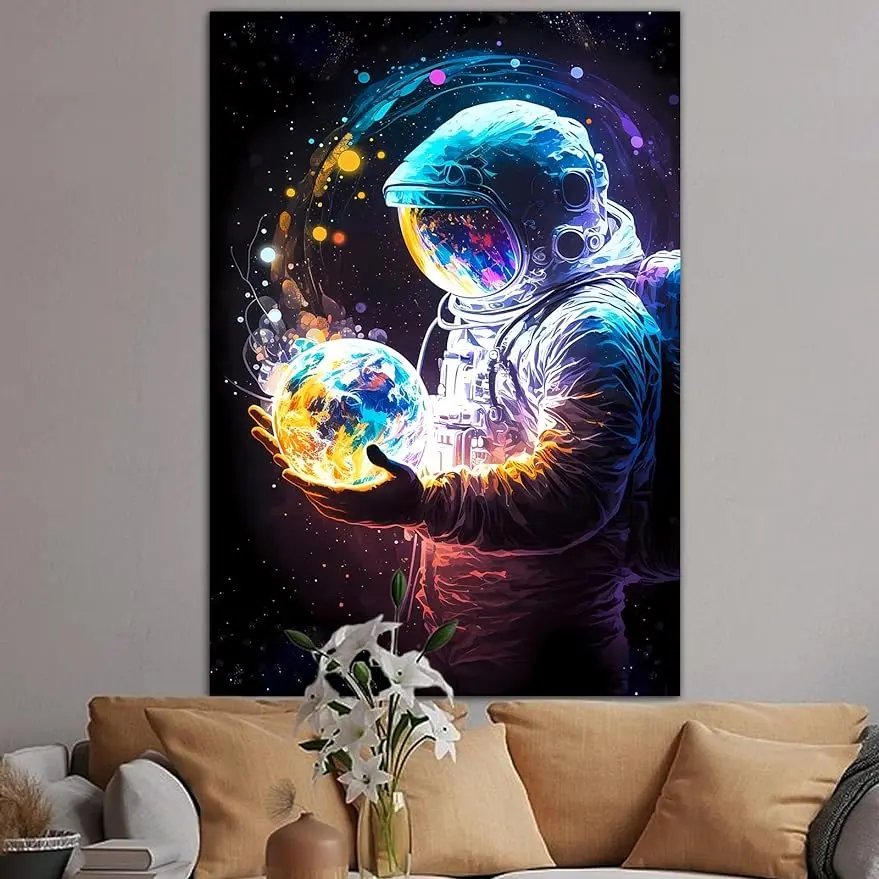 Cool Space Astronaut Polyester Tapestry - 40in x 60in Hangable Indoor Home Wall Hanging, Colorful Galaxy Vertical Decor for Men's Bedroom, Indoors