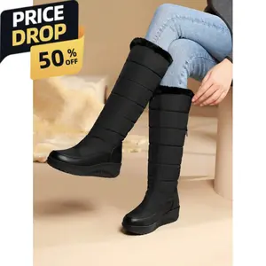 Women's Fuzzy Faux Fur Winter Snow Boots Fashion Platform Wedges Heel Pull On Waterproof Casual Comfy Knee High Boots Woman
