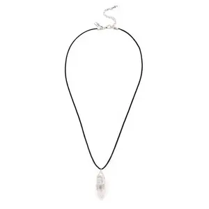 Herkimer Diamond Point Necklace with Black Leather Cord and Pendant