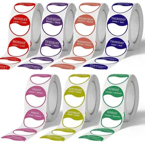 7 Rolls Multilingual Week Labels, Self-Adhesive Monday to Sunday Color-Coded Stickers, Removable Date Tags for Food Containers, Inventory, Organization