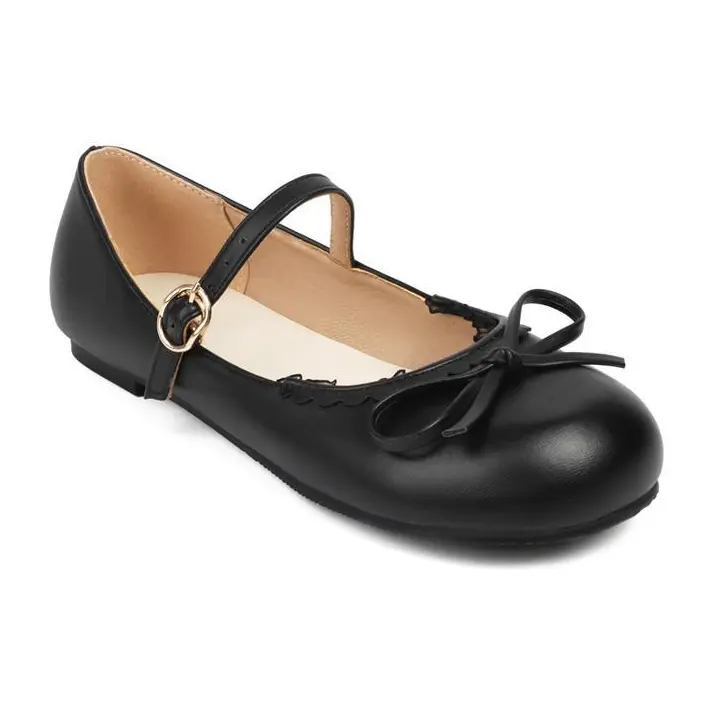 Spring Autumn Pink White Mary Janes Flat Shoes Woman Round Toe Buckle Strap Lolita Girls Student Ballet Flats Plus Size 43 44 45