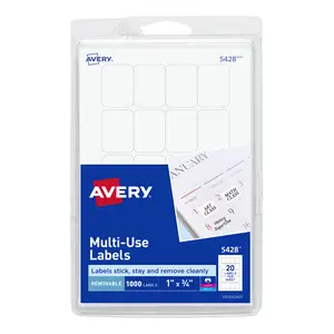Avery Removable  Labels, Removable Adhesive, 1" x 3/4", 1,000 Labels (5428)