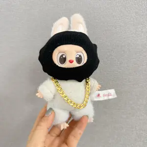 Labubu Clothes 17cm Doll Outfit – Funny Heist Hat, Big Gold Necklace & Dress-Up Accessories for Creative Doll Play [Doll Not Included]