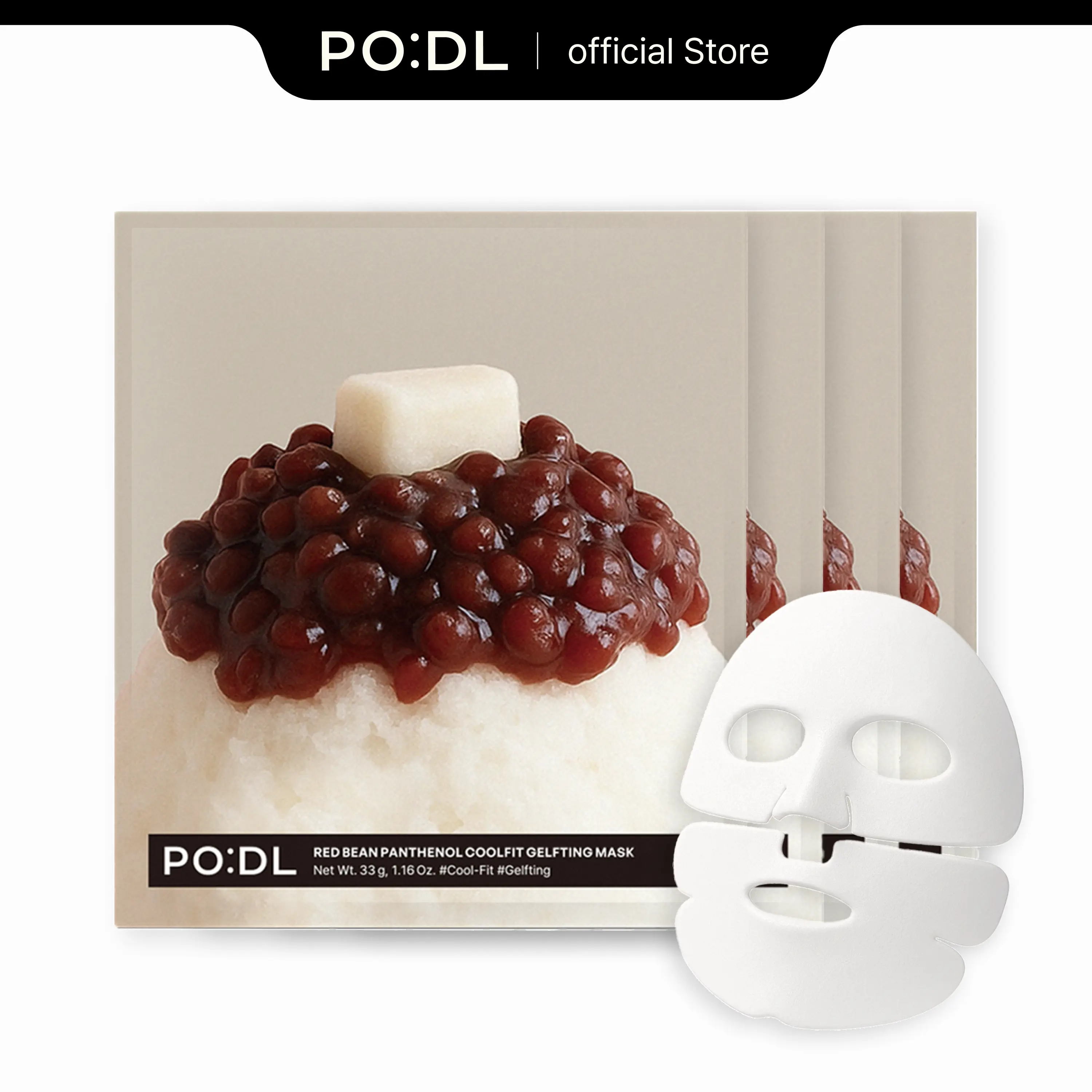 PODL Red Bean Panthenol Cooling & Lifting Gel Mask, Calming Peppermint Hydrogel Sheet for Pore Tightening & De-Puffing, Korean Skincare for Sensitive Skin, 4 Pack, Sheet Mask