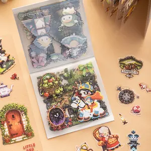 Pixel Fairy Tale Series Pet Sticker Book, Vintage Princess Castle Decorative Stickers for Scrapbook, Diary, DIY Crafts