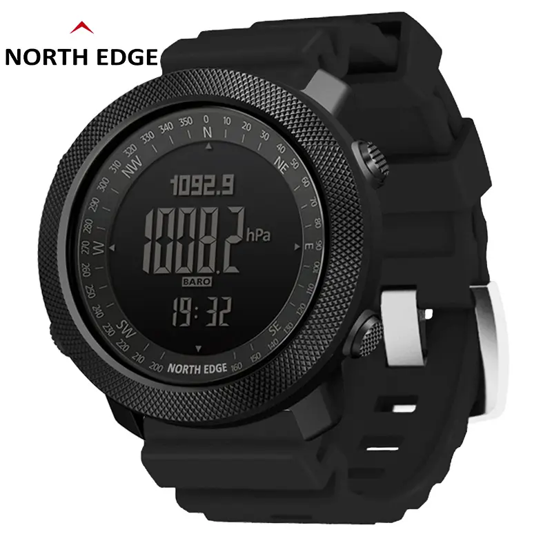 Men's Military Digital Smartwatch - 50m Waterproof Silicone Fitness Tracker with Multi-Sensors, Compass, Altimeter, Barometer, Pedometer, Timer, Stopwatch, Backlit, Alarm, Weather Forecast, Button Control for Running, Fitness