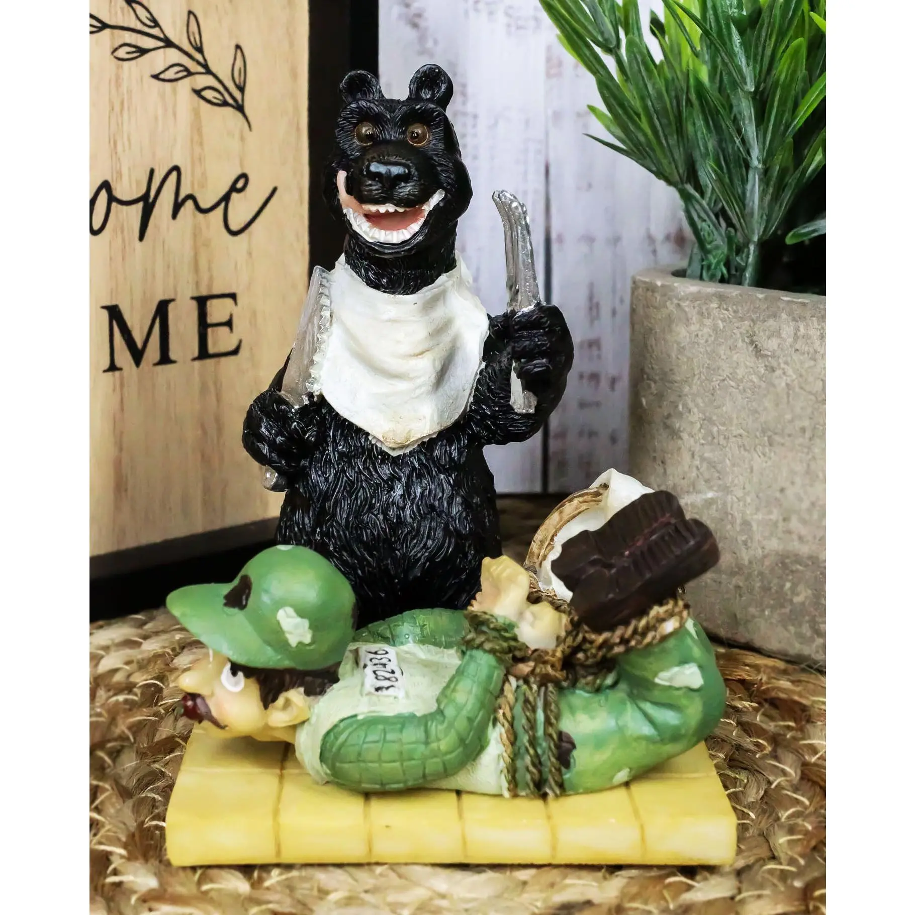Rustic Western Decor Bear Statue - 4.5" High, 3.5" Wide, 11oz Resin Animal Sculpture with Hand-Crafted Captured Hunter Figurine for Home Ornaments, Open Season Hunters