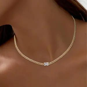 14K Gold Plated Cubic Zirconia Pendant Necklaces for Women, Hypoallergenic Fade-Resistant Cuban Link Choker Necklace, Trendy Fashion Jewelry for Girls