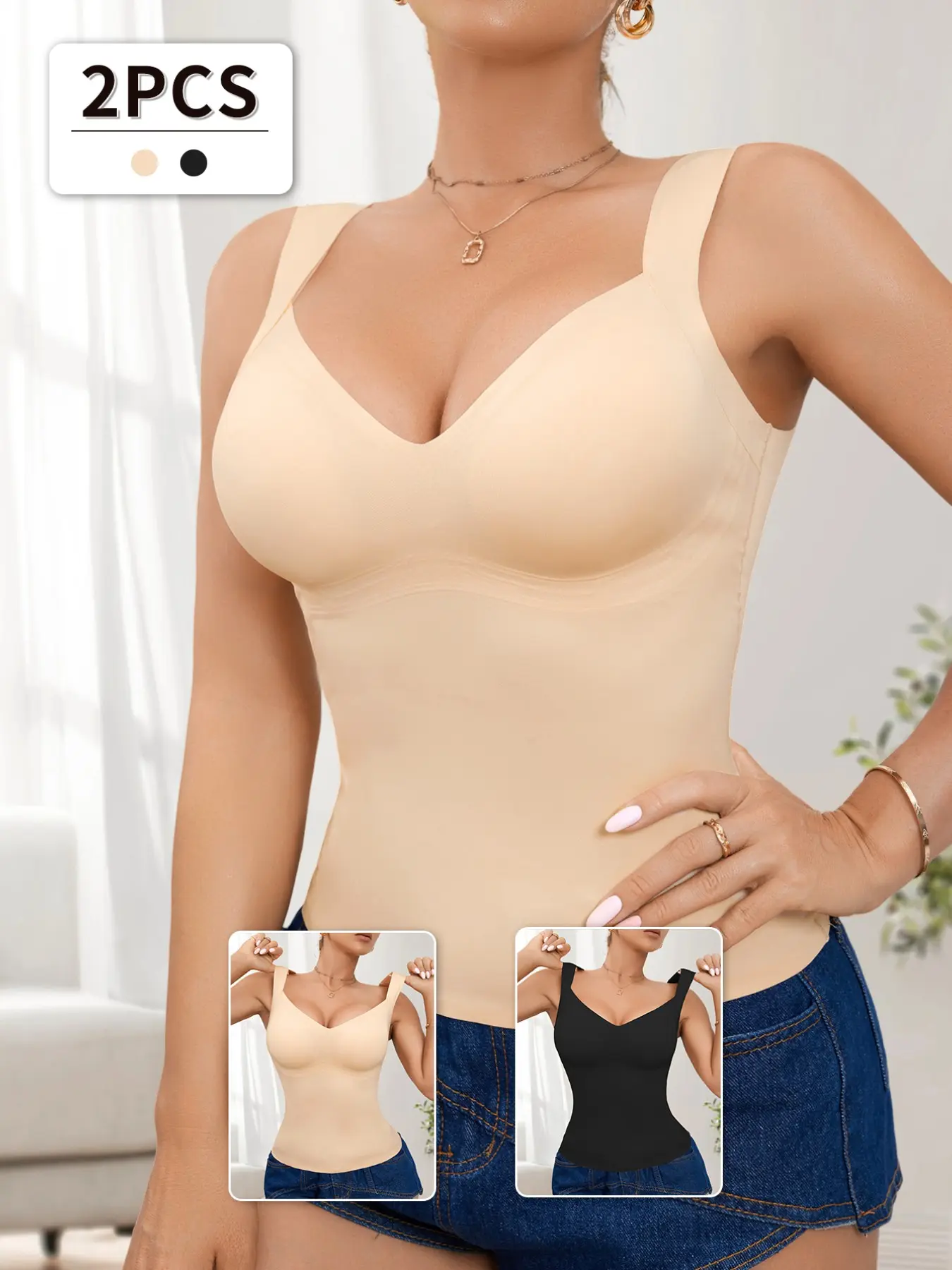 1/2 PCS Women's Seamless Sculpting Shapewear Tank Tops, Waist Cinching Abdomen Slimming Shirt with Molded Cups, Casual Sleeveless Vest, All Seasons Wear