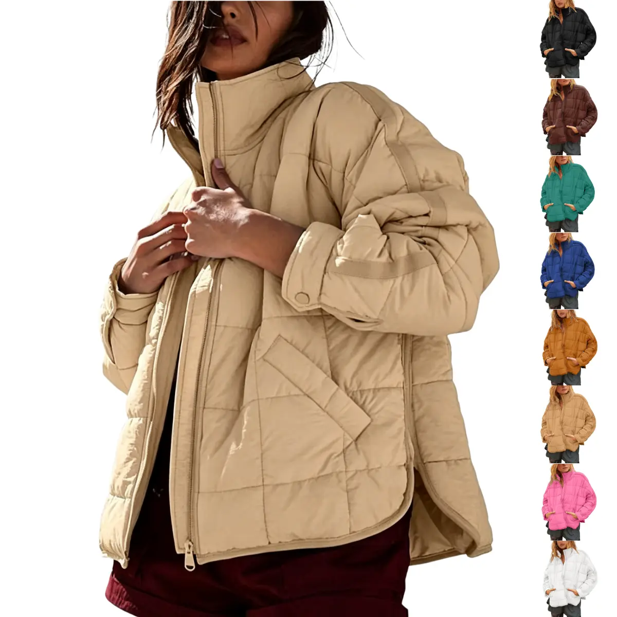 SCUSTY Women's Quilted Puffer Jacket Long Sleeve Zip Up Oversized Lightweight Padded Down Coat Outerwear TikTokShopBlackFriday