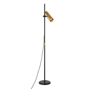Quinn Floor Lamp – Adjustable Height & Angle, Chic Industrial Design with Patina Brass Accent