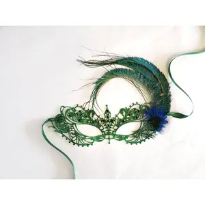 Ana Lace Mask - Green Peacock Feathers