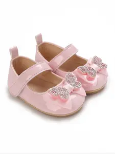 Baby Girl's Bowknot Decor Glitter Design Booties, Cute Comfortable Non-slip Leather Shoes for Daily Wear, Fashionable Shoes for Baby Girls, Trendy Baby Shoes, Baby Walking Shoes, Baby Sprinkle Shoes