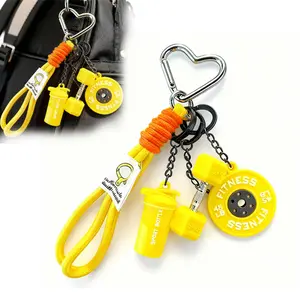 Fitness Keychain Set Silicone Dumbbell Kettlebell Weight Plate Keychains Cute Gym Accessories for Men Women Durable Nylon Lanyard Fun Touch Backpack Athletic