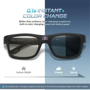Unisex Square Shape Photochromic Polarized Sports Eyewear - UV400, 0.1s Automatic Darkening, Anti-Dust, Blue Light Blocking Lens, Glare Protection, Lightweight Plastic TR Frame, Outdoor Sport Accessory