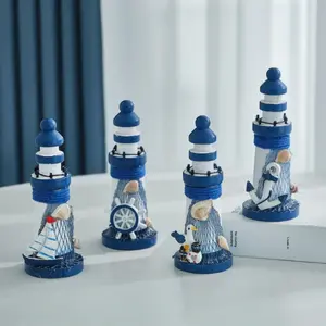 Oceanic Wooden Mini Lighthouse, Mediterranean Style Decorative Craft, Coastal Souvenir, Sea-Themed Ornament, Beach Memorial Gift