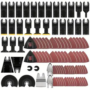 97pcs Oscillating Saw Blades Set:Wood & Metal Cutting Multitool Bi-Metal Blades + Sandpaper & Quick Release Tool Blades Kits - Fits Dewalt, Ryobi, Milwaukee, Rockwell, Fein, Makita