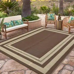 Outdoor Rug 9x12 Waterproof Patio Rug Reversible Plastic Straw Rugs Camping Mat Modern Geometric Portable Foldable Large Rugs for RV Porch Balcony Picnic Beach Backyard Coffee/Beige Panel