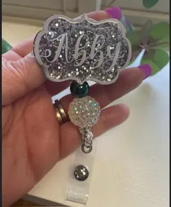 Glitter badge reel personalized gift ID holder beaded badge reel retractable nurse teacher gift
