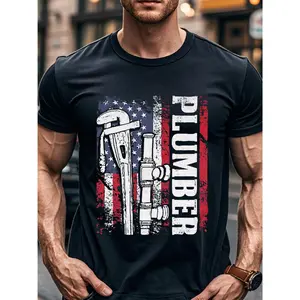 Patriotic Plumber Plumbing Shirt - Black Casual T-Shirt for Men, Weekend Wear, Perfect for Outdoor Activities, Made in USA