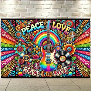 Retro Tapestry Hippie Guitar Backdrop Vintage Theme Wall Hanging Photography Background Music Decor for Living Room Bedroom Indoor Outdoor Home Decoration