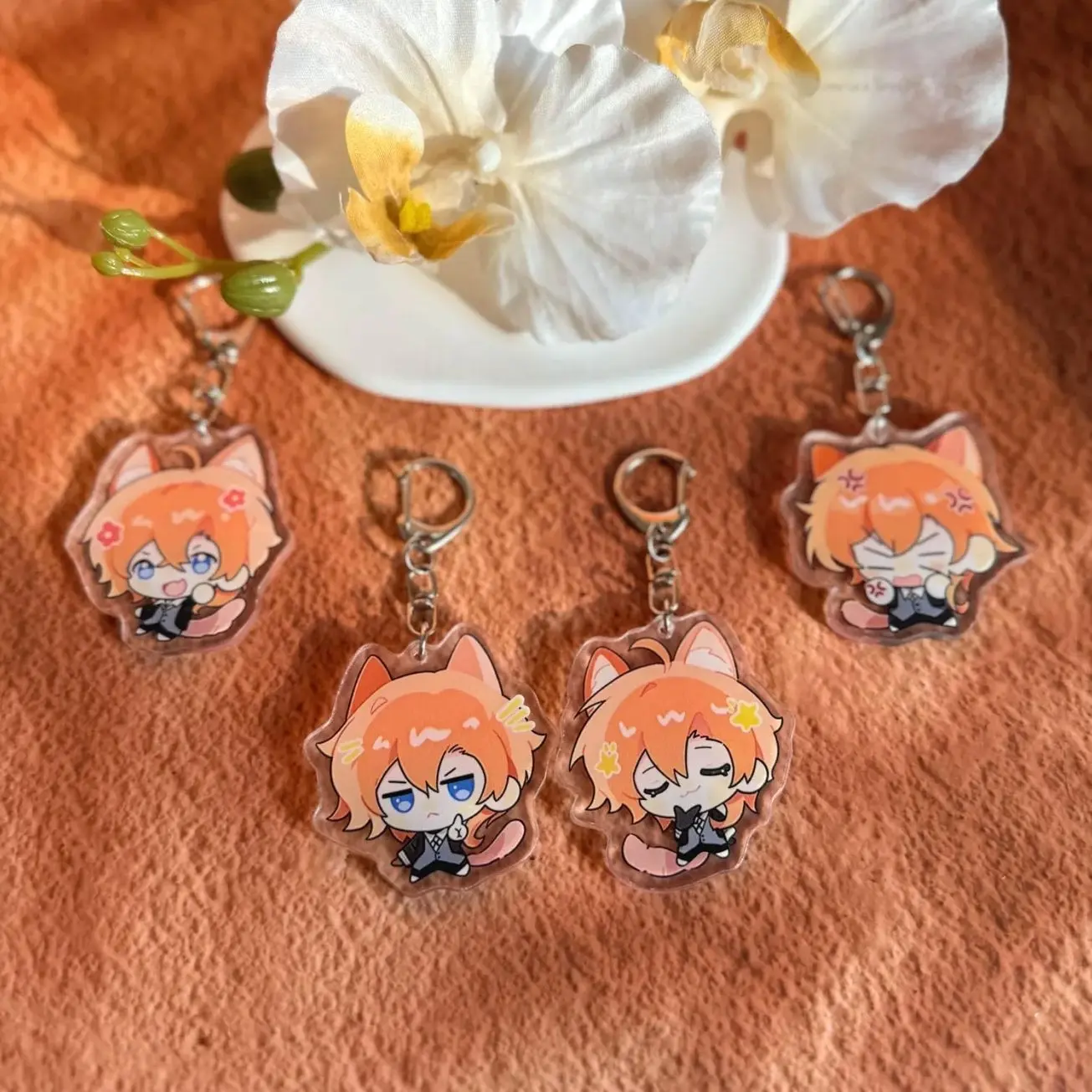 4 ops (not combo 4) Bungou Stray Dogs Chuuya Nakahara Fox Ears Acrylic Keychain, Anime Bag Charm